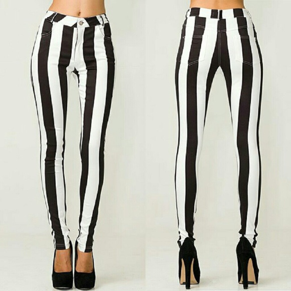 Motel Rocks Jordan Blk/Wht Stripe Skinny Jean Size Small 29” Inseam - EUC